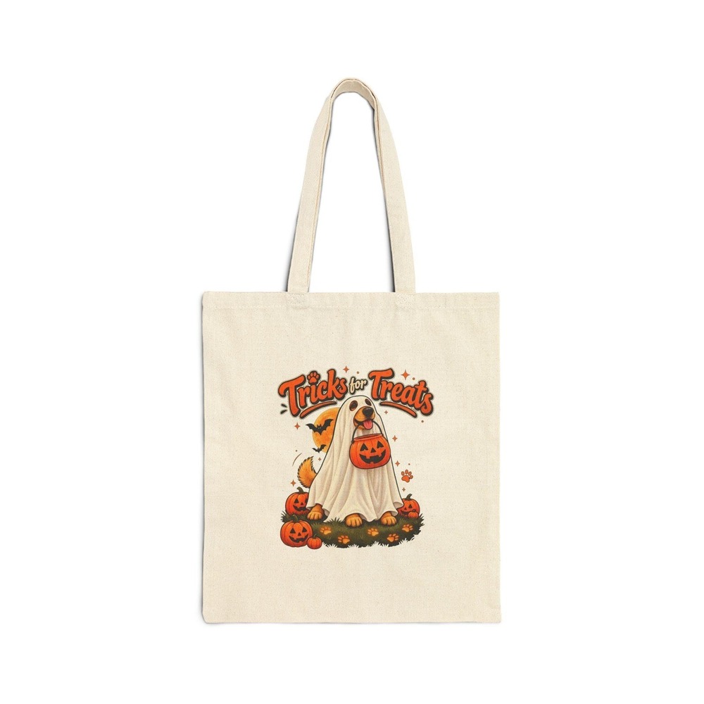 Tricks for Treats Halloween Tote Bag Ghost Dog Pumpkin Canvas Bag